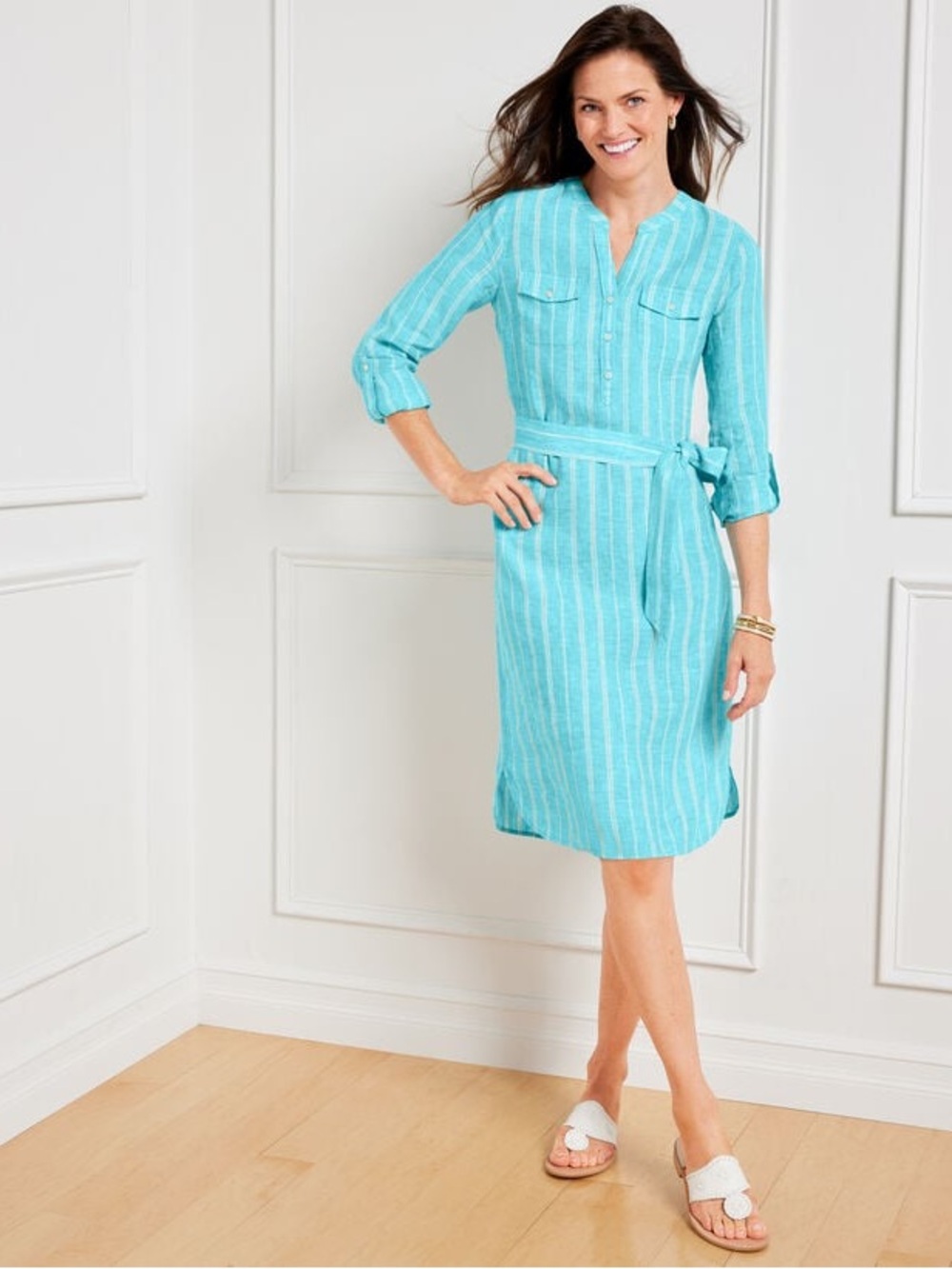 Talbots Linen Popover Shirtdress Starry Stripe